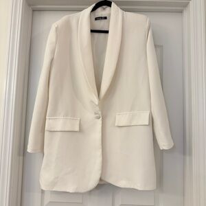 BOOHOO Ladies White Oversized Blazer Size 8 Chic Office Layer Jacket Stylish Fit